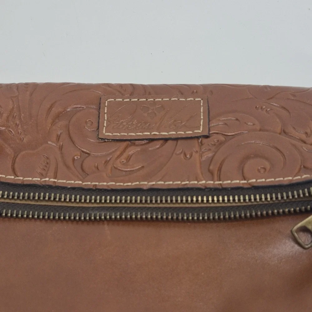 Patricia Nash Valerie Fold Over Wristlet Brown Tan Tooled Leather Finish